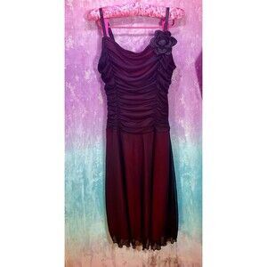 La Belle Dress Vintage Burgundy Frilly Ruffle Ruched Dance Prom Y2K Goth Flower